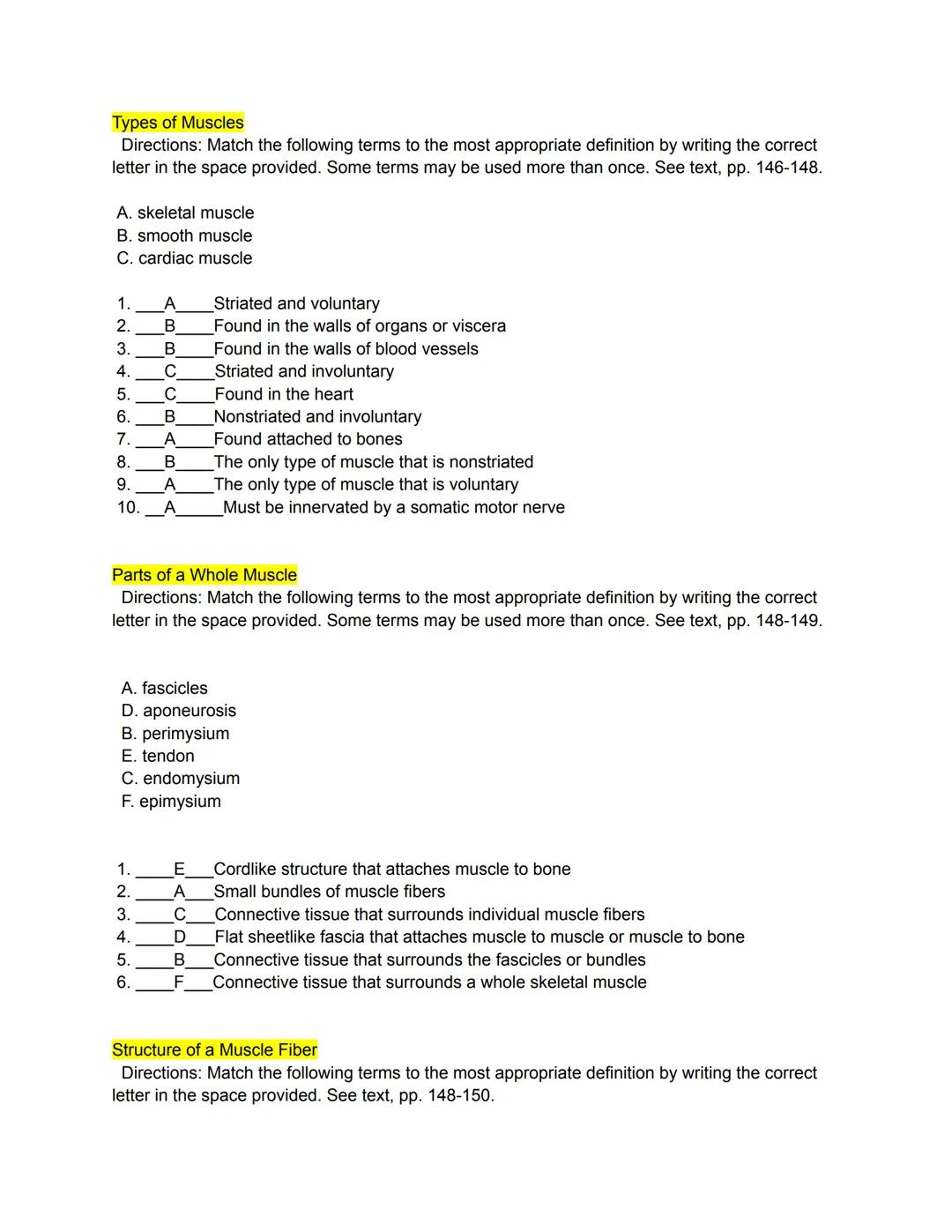 Types of Muscles
Directions: Match the following terms to the most appropriate definition by writing the correct
letter in the space provide