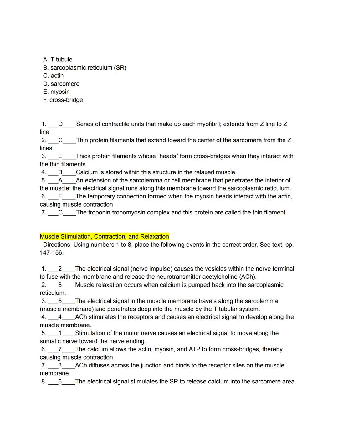 Types of Muscles
Directions: Match the following terms to the most appropriate definition by writing the correct
letter in the space provide