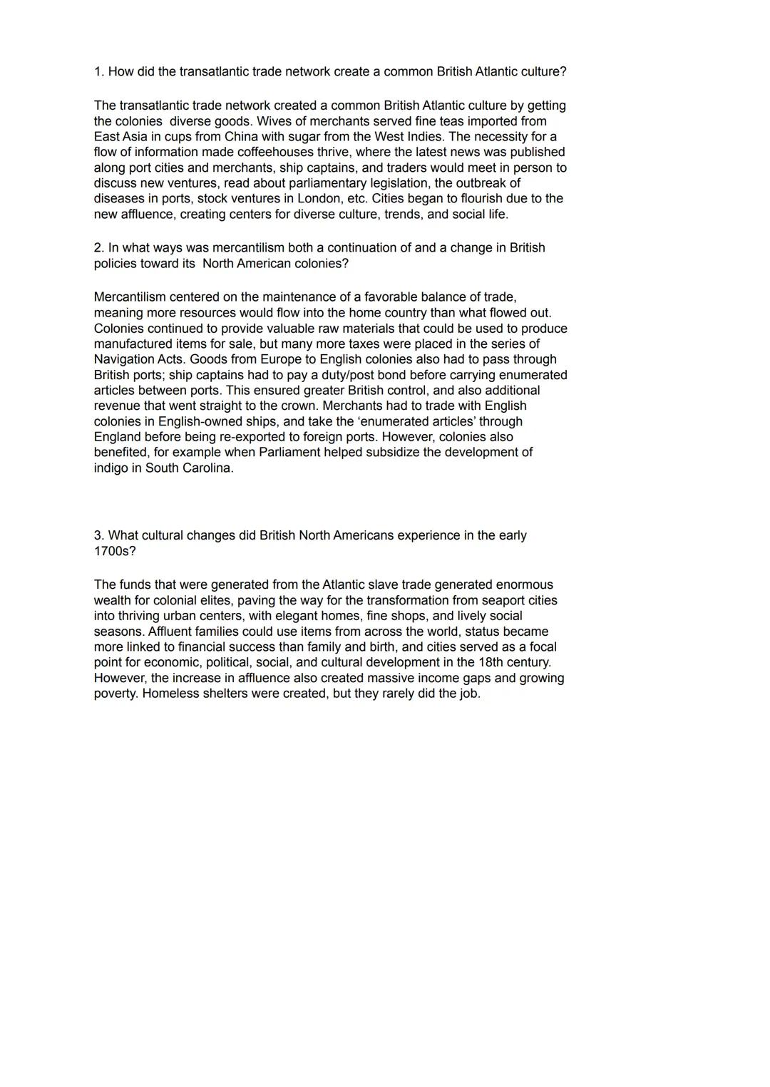 Colonial Traders
Join Global
Networks
Imperial Policies
Focus on Profits
Economic and
political
developments
Late seventeenth/early
eighteen