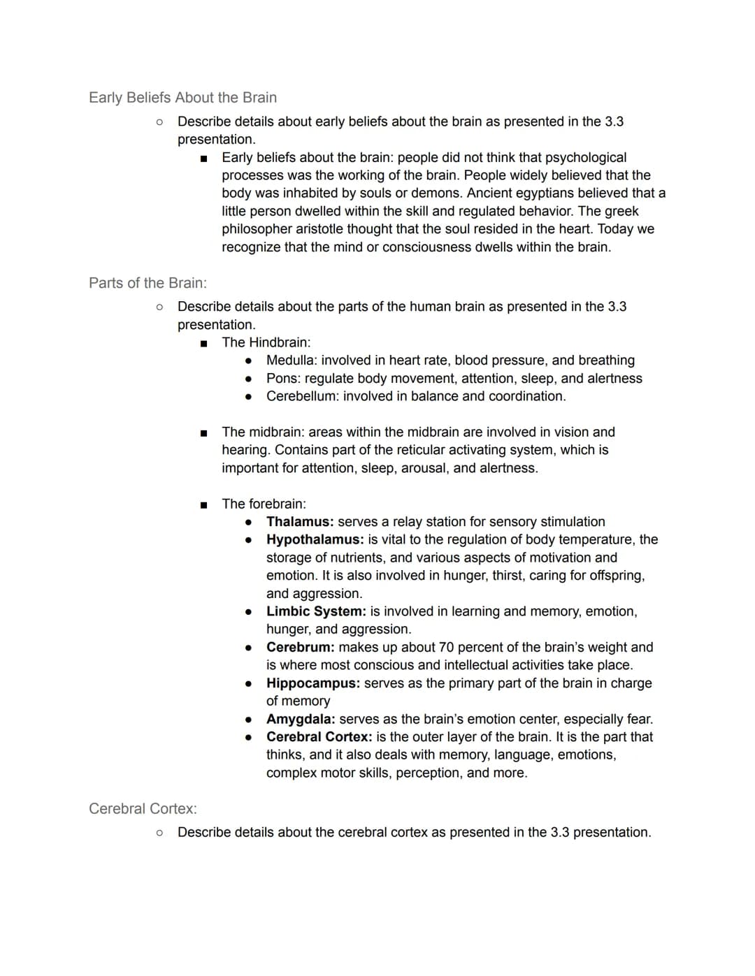 Unit 3: Biology and Behavior - Guided Notes
3.1 The Nervous System
Nervous System
● Describe details about the nervous system as presented i