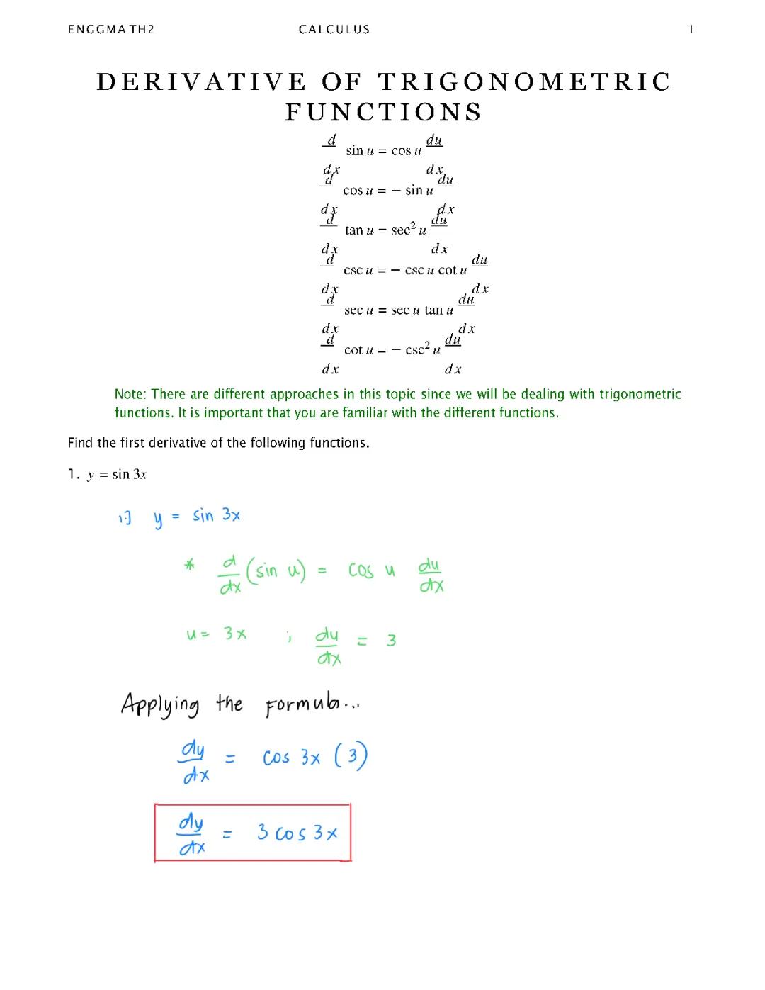 Derivative of Trigonometric Functions