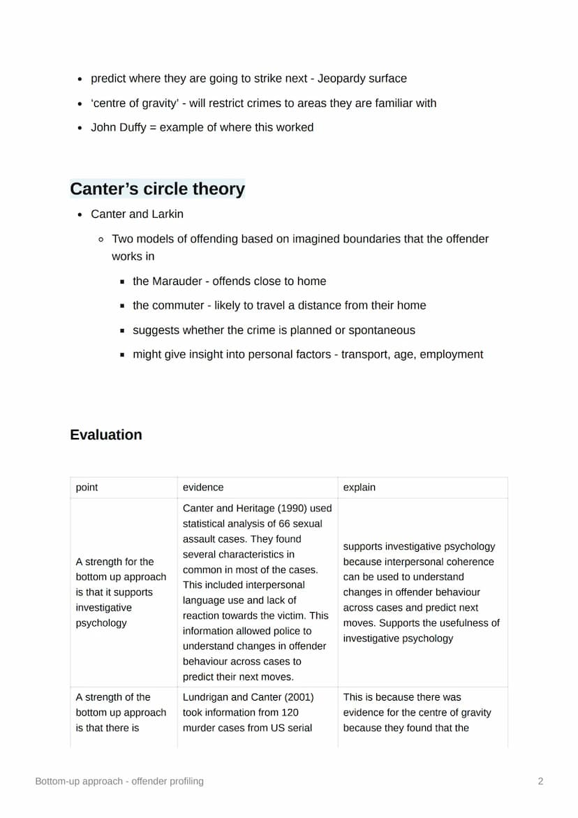 Bottom-up approach - offender
profiling
• British approach
• David Canter
develop hypotheses about the likely characteristics and motivation