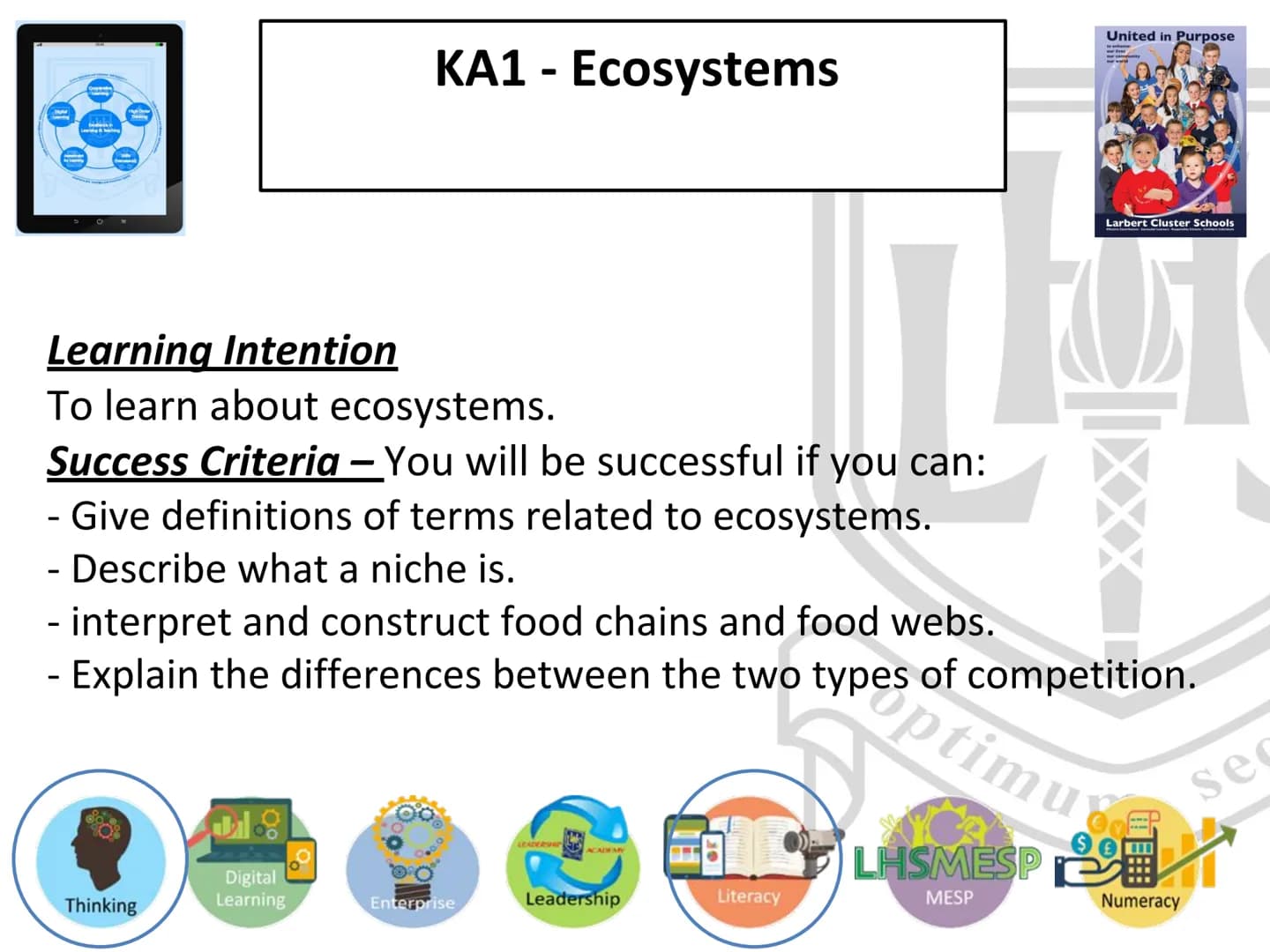 N5 Unit 3 KA1
Ecosystems N5 biology course
1. Cell Biology
2. Multicellular Organisms
3. Life on Earth Unit 3 - Life on Earth
1. Ecosystems
