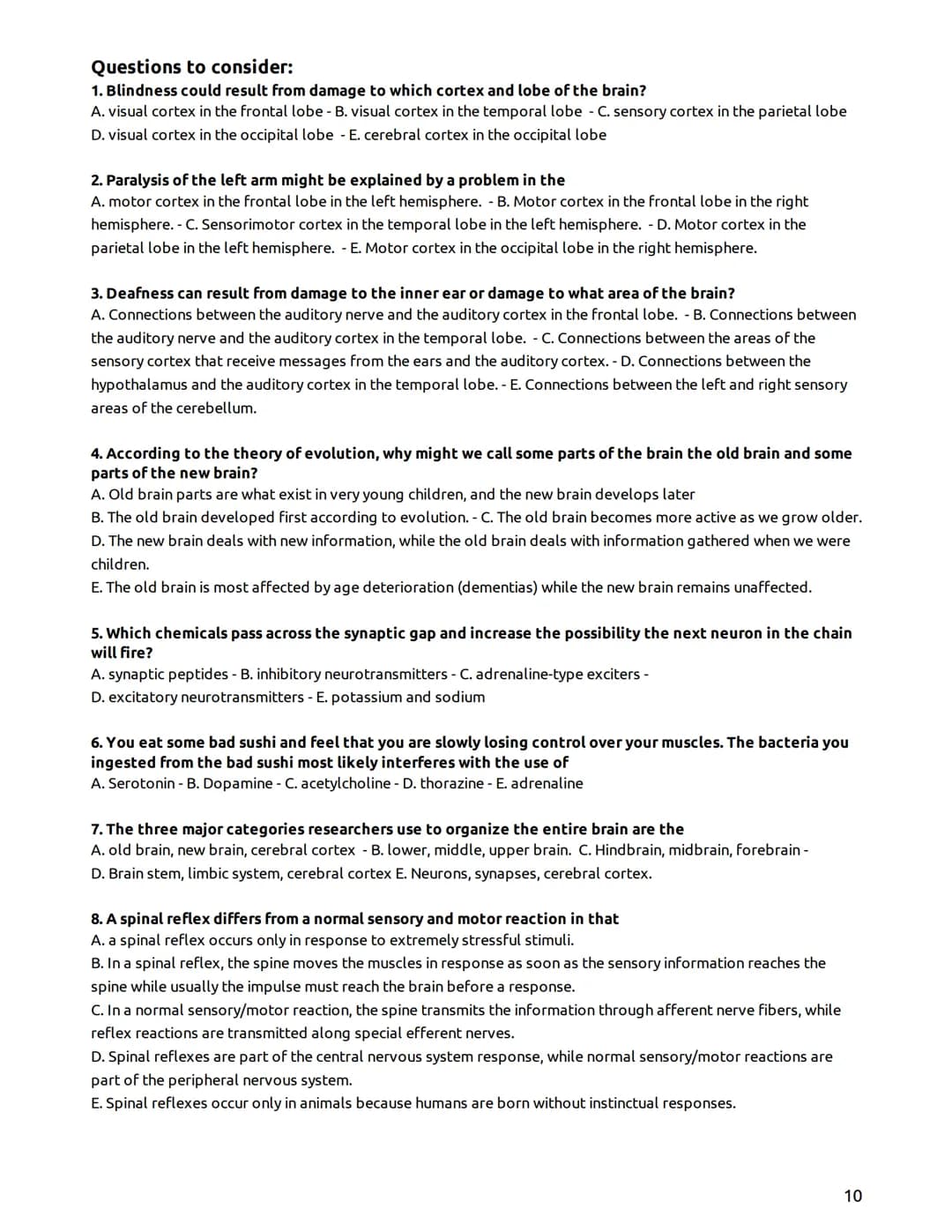 Psychology - Mr. Duez-LEARNING TARGETS
UNIT 2- "The Biological Bases of Behavior"
Part I - The Brain, Nervous System, Neurons, & Behavior/He
