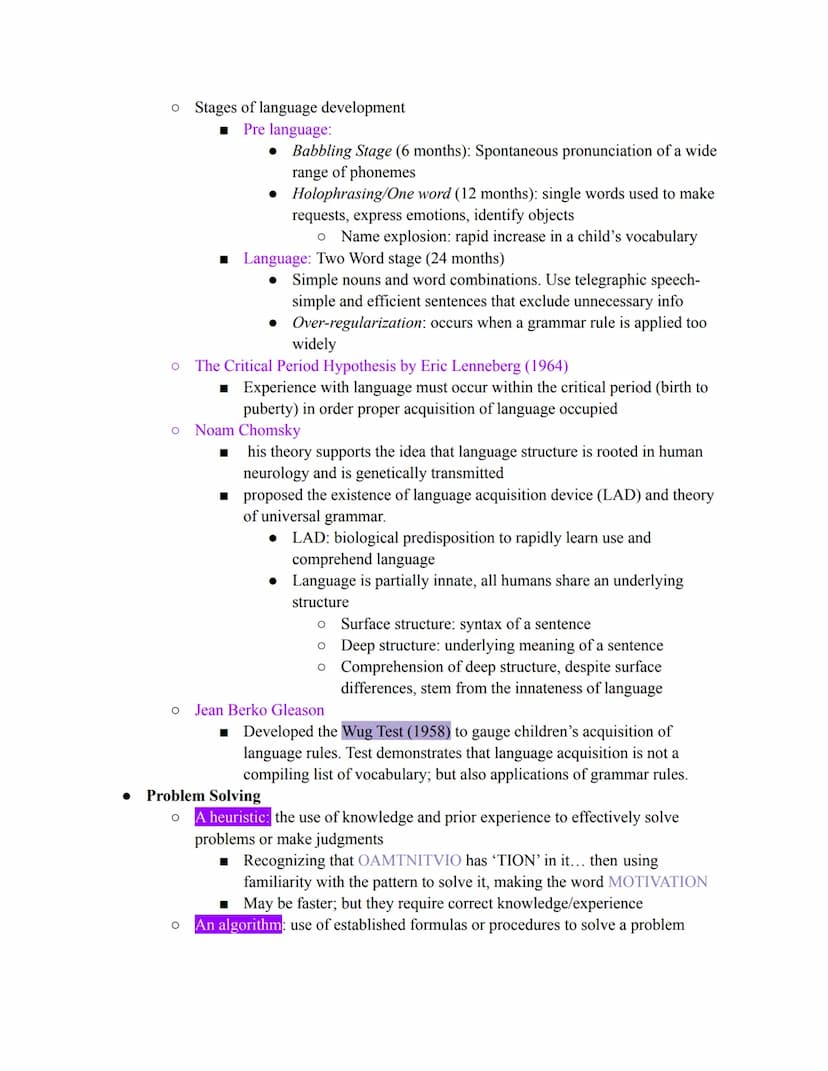 Unit 5: Cognition
The study of mental processes that cannot be directly observed. Gaining and applying knowledge,
problem solving, forming m