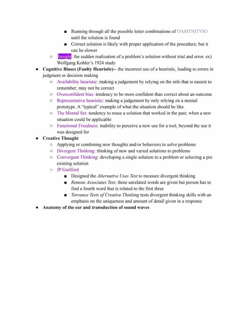 Unit 5: Cognition
The study of mental processes that cannot be directly observed. Gaining and applying knowledge,
problem solving, forming m