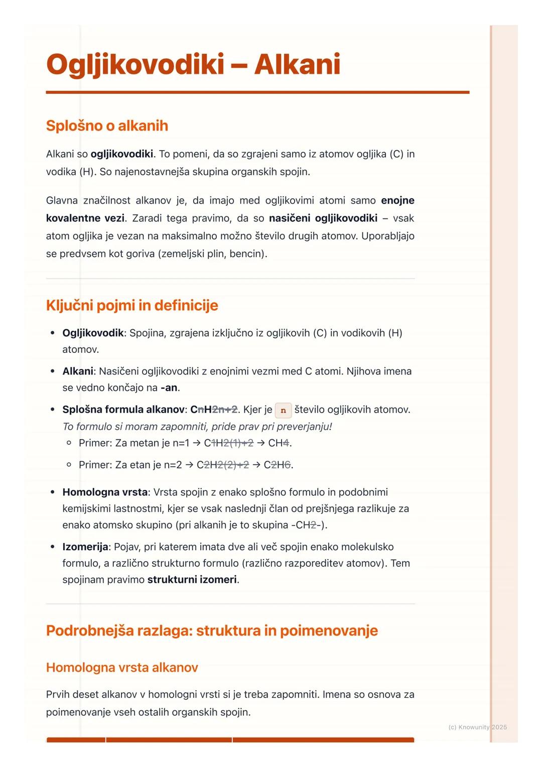 # Ogljikovodiki – Alkani

Splošno o alkanih

Alkani so ogljikovodiki. To pomeni, da so zgrajeni samo iz atomov ogljika (C) in
vodika (H). So