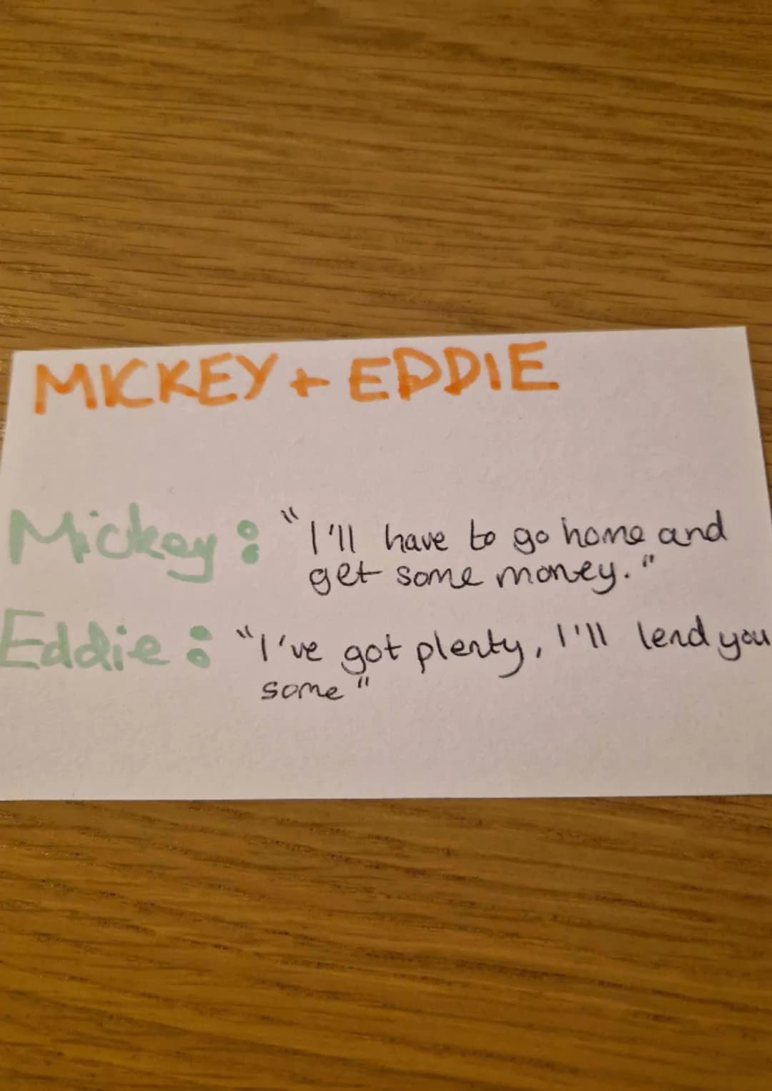 MICKEY+ EDDIE
MICKEY"But I'm not in your
shoes, I'm in these, lookin 'at
you. An' you make me sick....
go on... beat it before I hit
y'" Thi