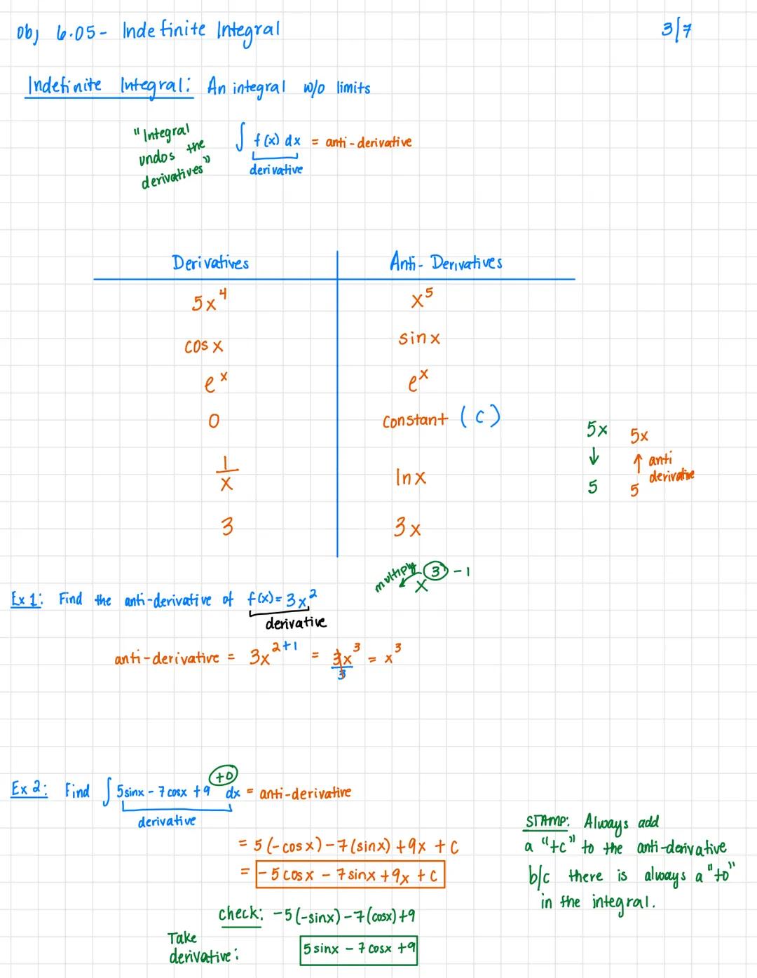 0b, 6.05- Indefinite Integral

Indefinite Integral: An integral w/o limits

"Integral
undos the
derivatives"
$
\int f(x) dx = anti-derivativ