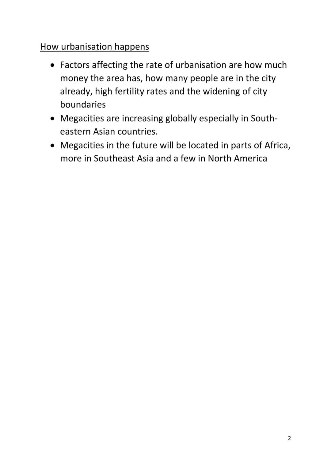 Urban Trends
• The worlds urban population is constantly increasing,
HICs increase slower than LICs and NEEs because they
have already devel