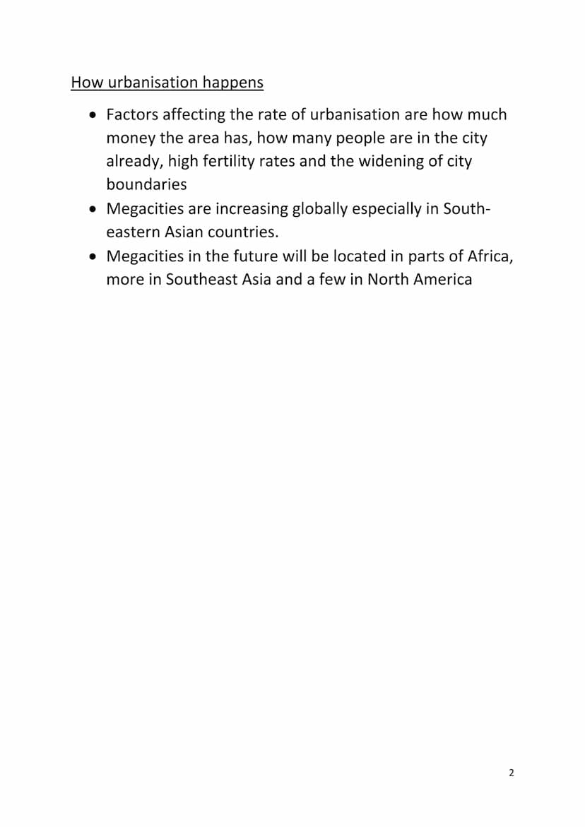 Urban Trends
• The worlds urban population is constantly increasing,
HICs increase slower than LICs and NEEs because they
have already devel