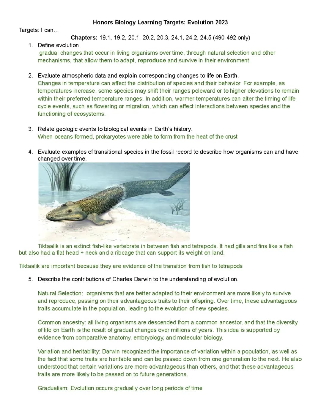 Biology Evolution Unit Test Guide
