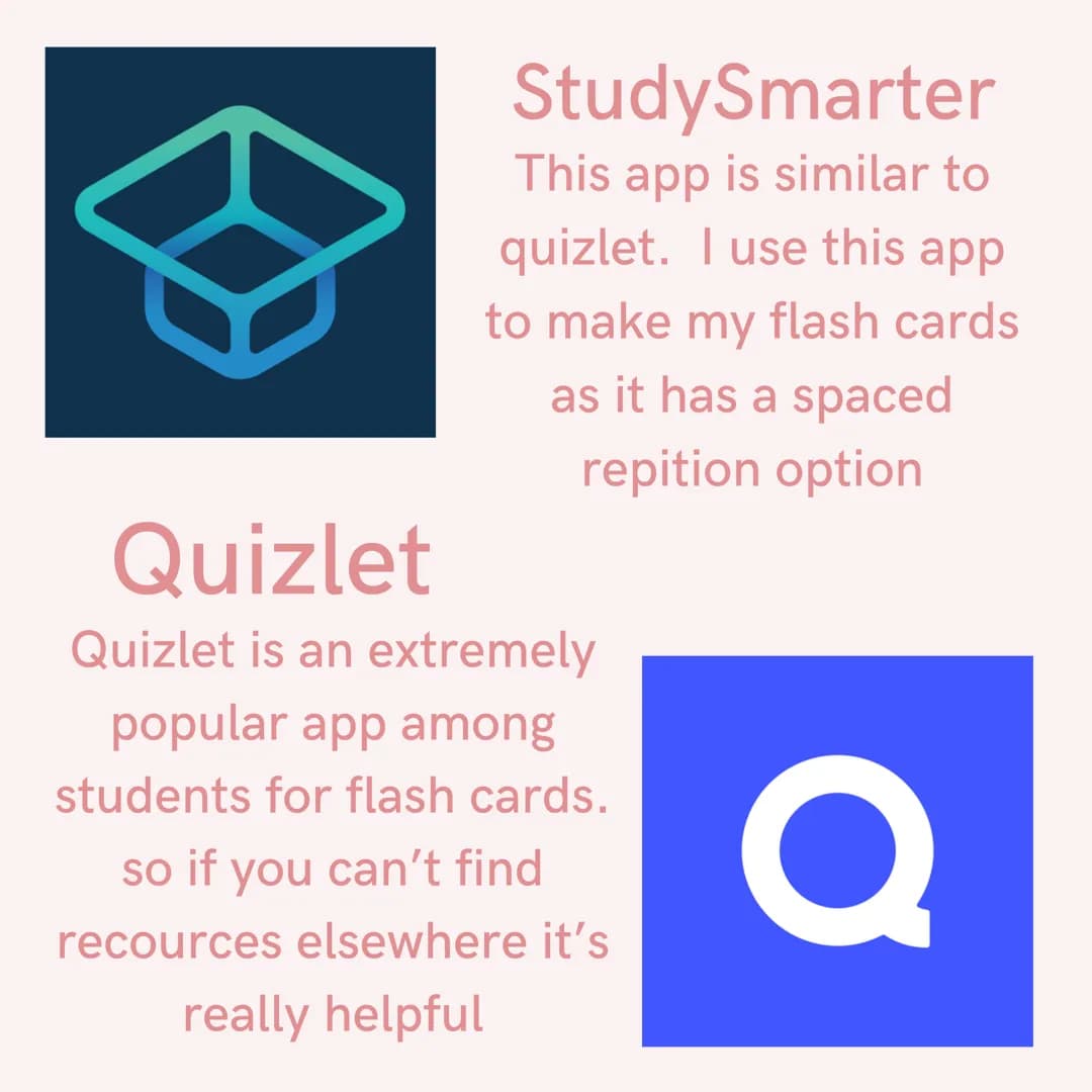 Apps For
Students StudySmarter
This app is similar to
quizlet. I use this app
to make my flash cards
as it has a spaced
repition option
Quiz