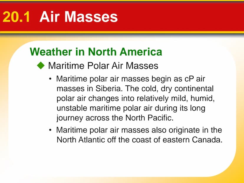 Chapter Weather Patterns
and Severe Storms
20 20.1 Air Masses
Air Masses and Weather
Air Masses
An air mass is an immense body of air that i