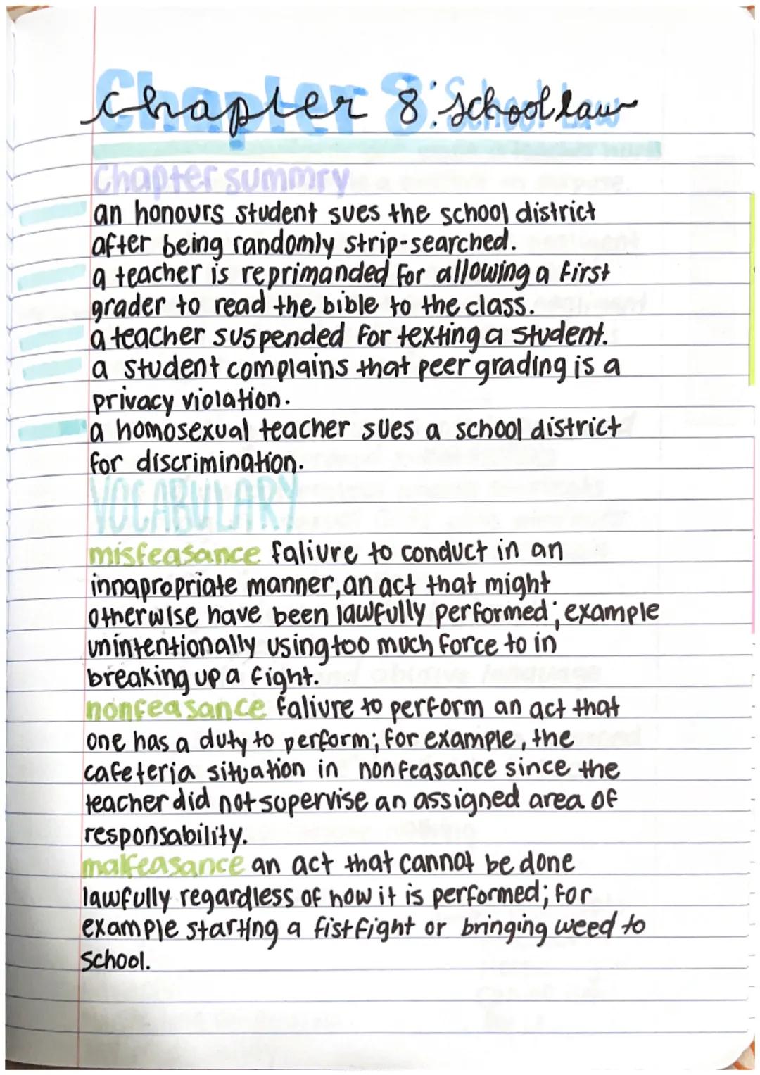 chapter 8: school law
Chapter summry
an honours student sues the school district
after being randomly strip-searched.
a teacher is reprimand