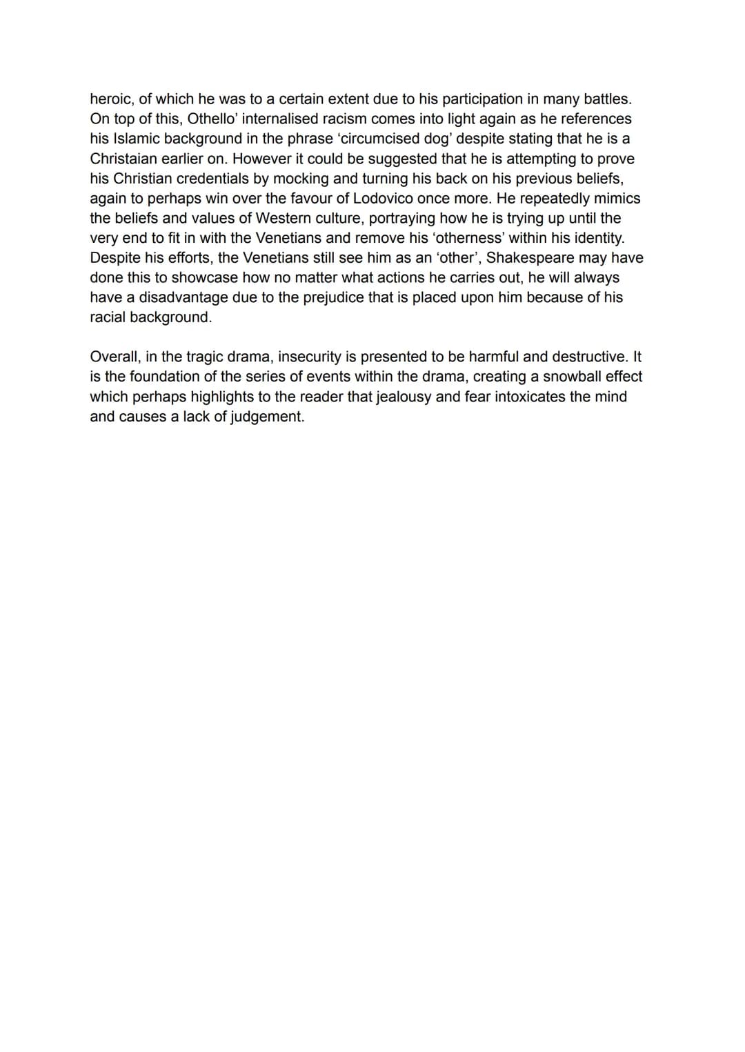 Othello Final Speech and Insecurities Essay for Kids