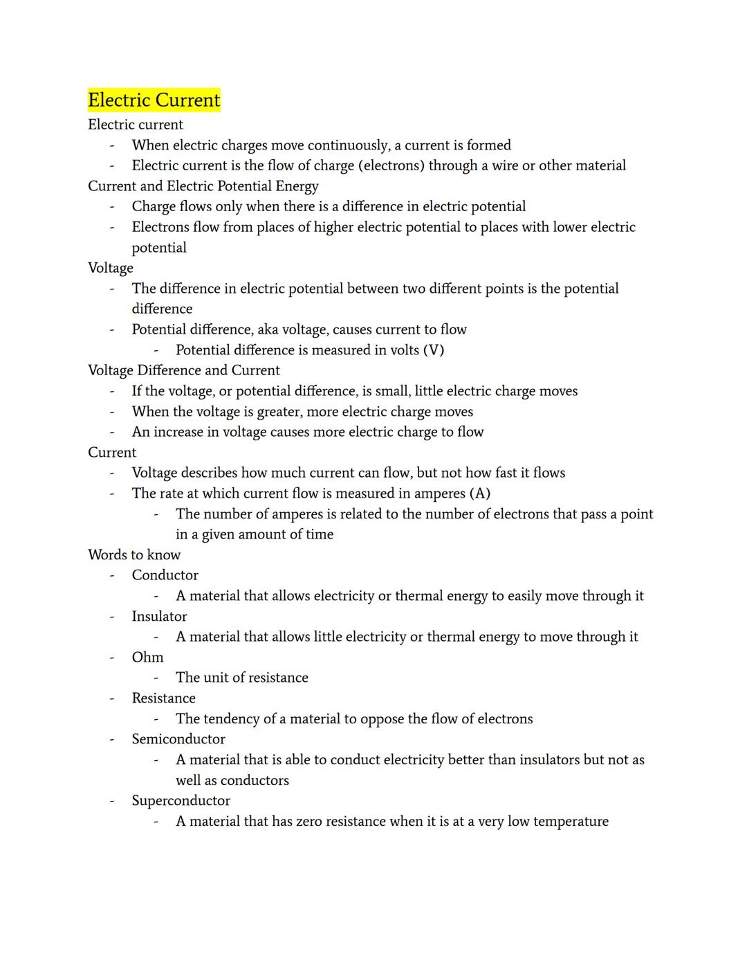 Understanding Electric Current: Basic Notes and Properties