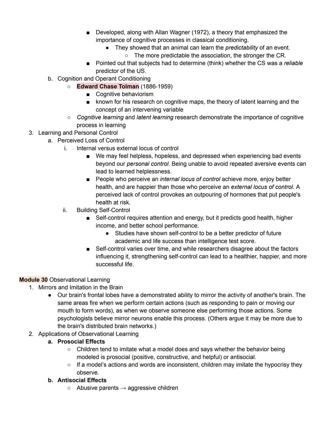 Unit 4 Outline
Learning
Module 26 How We Learn and Classical Conditioning
1. How do we learn?
Learn
●
O
■ Experiments in observations (obser
