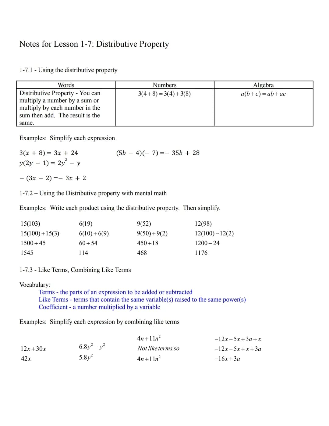 Easy Algebra: Using Distributive Property and Combining Like Terms