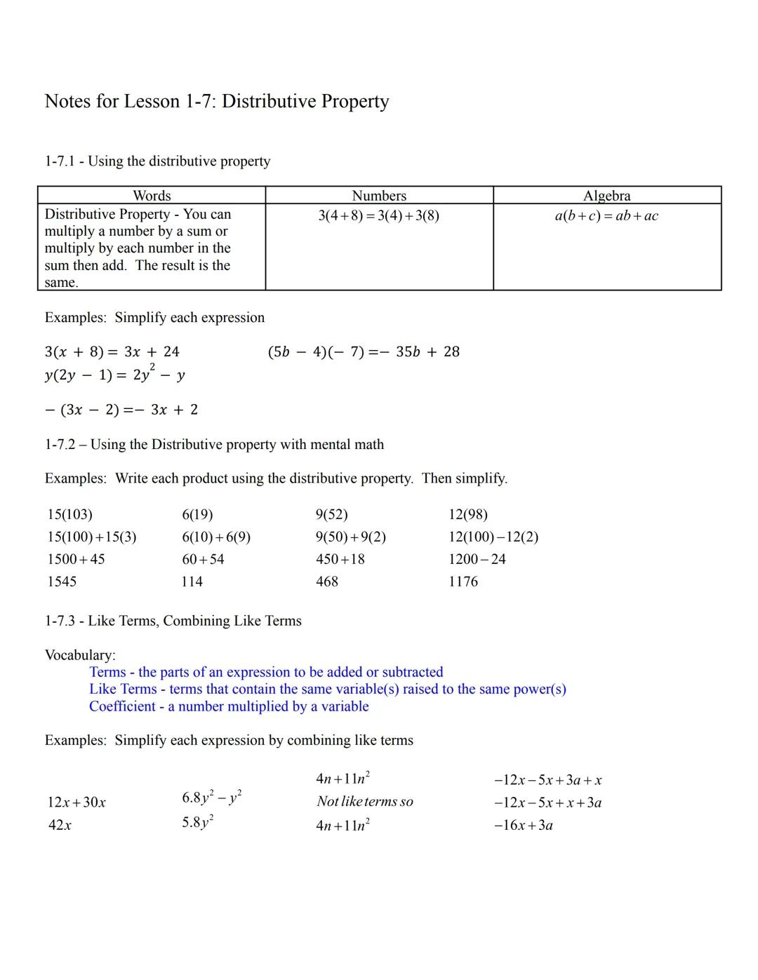 Easy Algebra: Using Distributive Property and Combining Like Terms