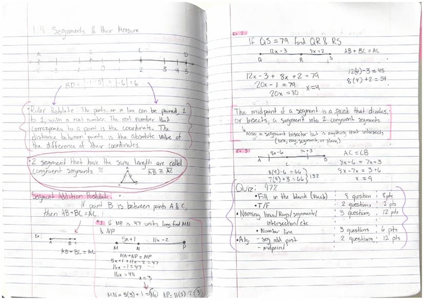 1.3 Points, Linus, & Planes
Undefined Terms i
-Points (location)
line's
planes
Exi
.A
Descriptions li
point has no dimension (no length, wid