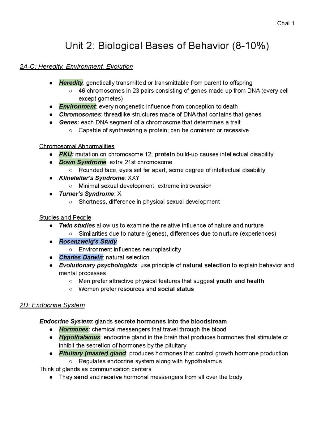 AP Psychology Unit 2: Biological Bases of Behavior Study Guide & Answer Key