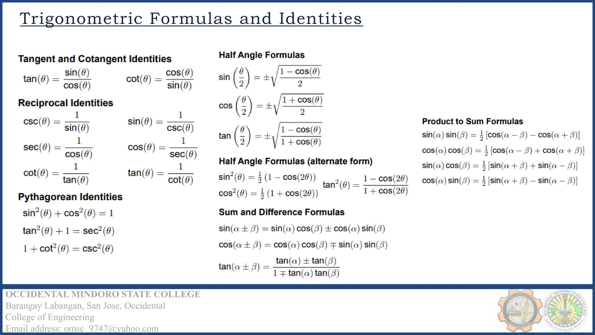 CALCULUS I –
DIFFERENTIAL CALCULUS
Engr. Krizel Villanueva
OCCIDENTAL MINDORO STATE COLLEGE
Barangay Labangan, San Jose, Occidental
College 