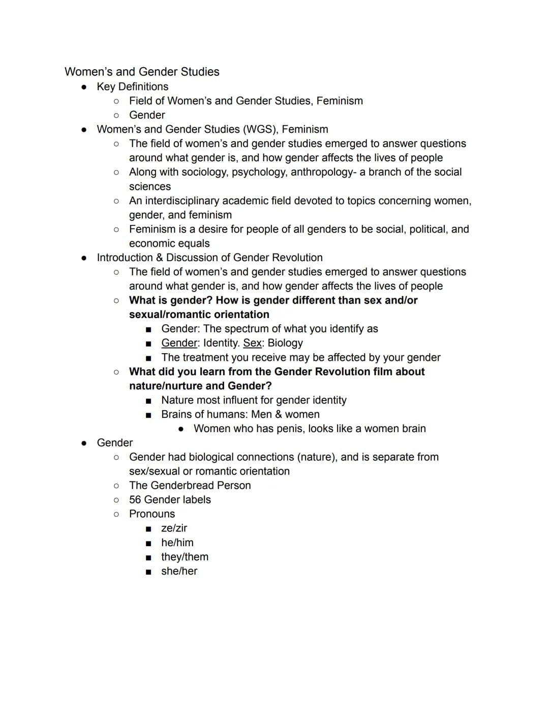 Women's and Gender Studies
• Key Definitions
● Women's and Gender Studies (WGS), Feminism
O The field of women's and gender studies emerged 