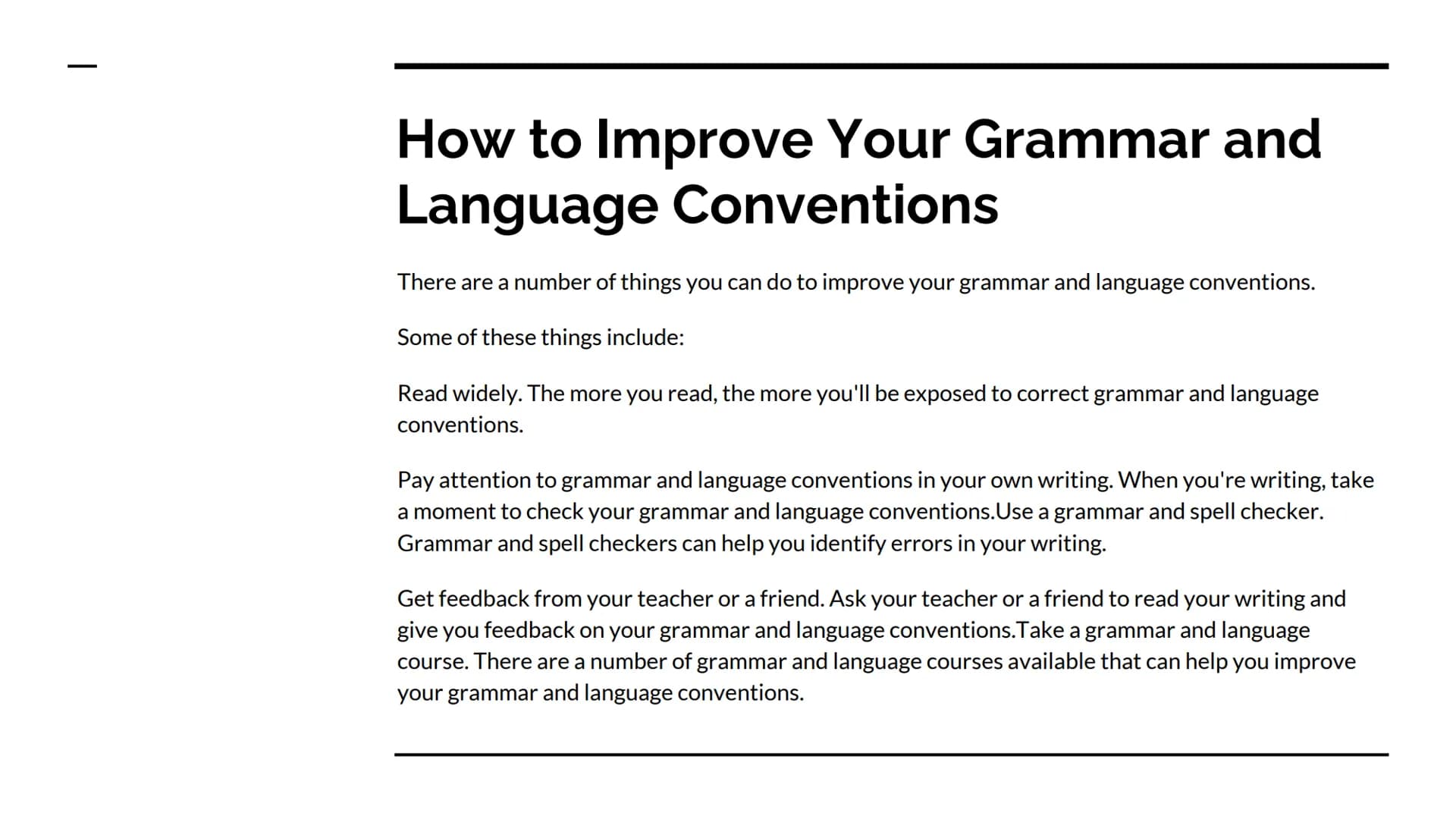 Grammar and Language
Conventions
Intro What are Grammar and Language
Conventions?
Grammar and language conventions include the following:
Se