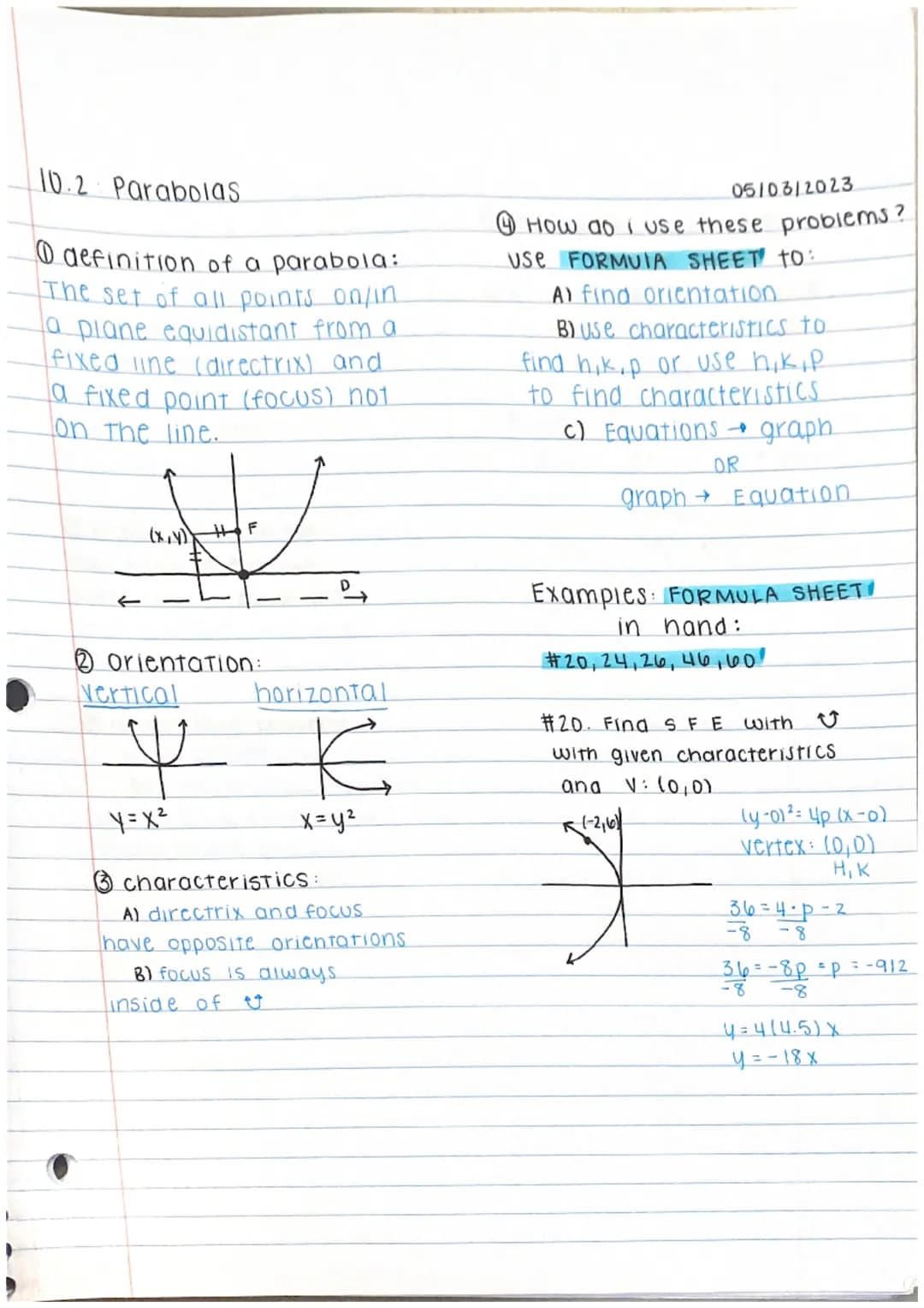 10.4 Hyperbolas
Definition:
The set of all (x, y)
-points in a plane, the
difference of whose
distances from two
fixed points is constant.
H