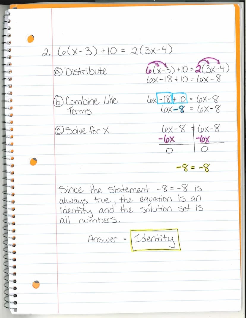 S
Multi-Step Equations (Part 2)
Number of Solutions:
when the equation
has exactly one solution.
Ex:
One Solution
Null Set
when there is no 