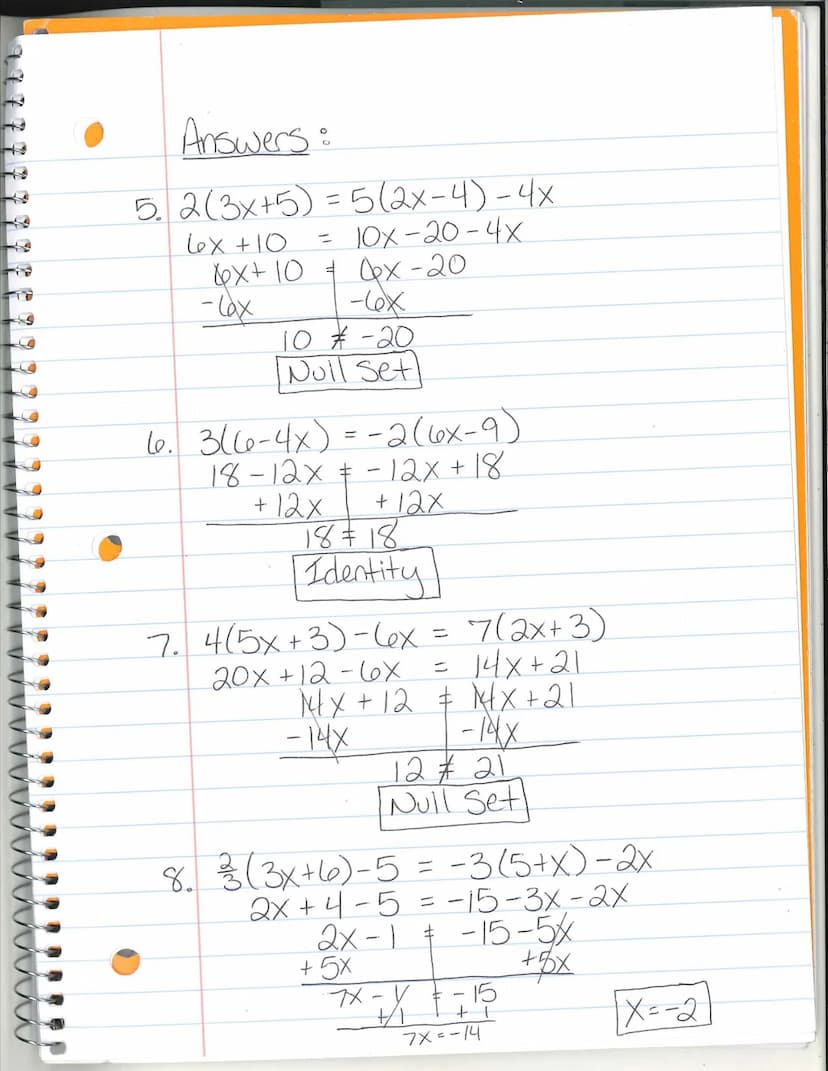 S
Multi-Step Equations (Part 2)
Number of Solutions:
when the equation
has exactly one solution.
Ex:
One Solution
Null Set
when there is no 