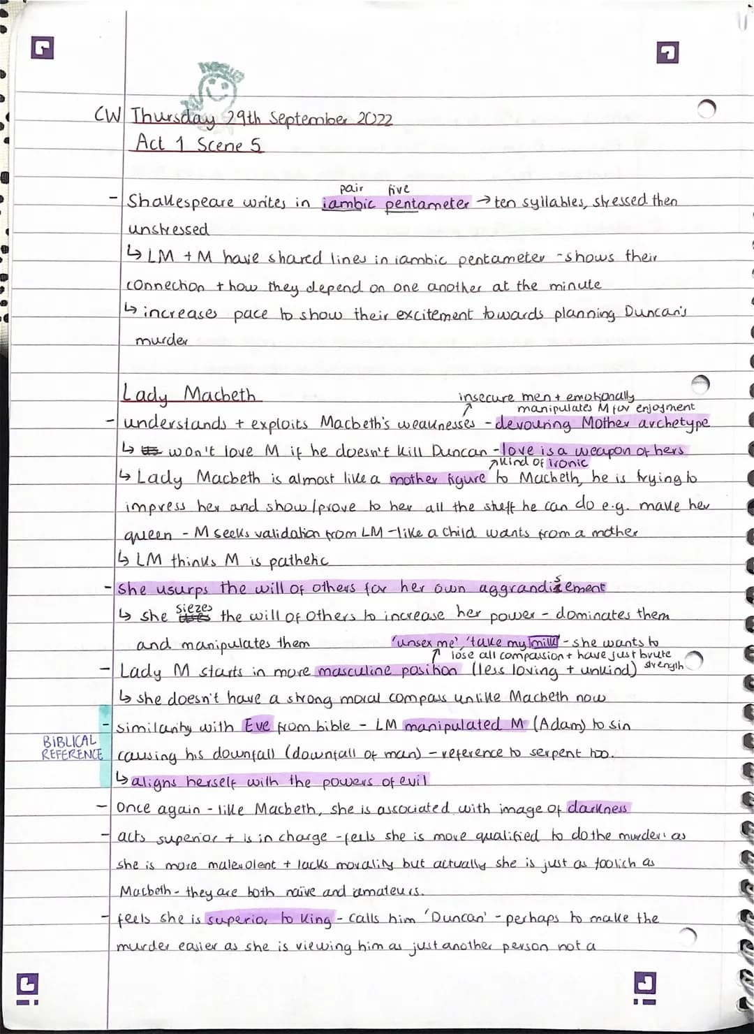 !G
CW Thursday 29th September 2022
Act 1 Scene 5
pair five
Shallespeare writes in iambic pentameter → ten syllables, stressed then
BIBLICAL
