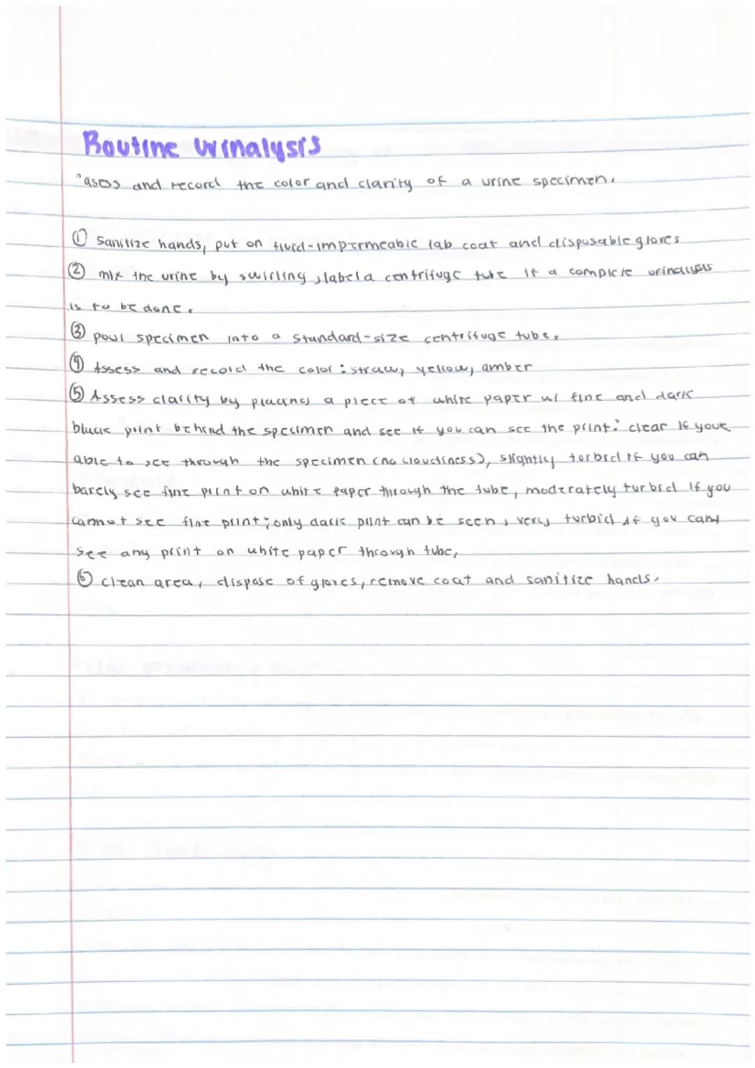 Boutine
Urinalysis
•After a urine specimen is collected and refrigerated it inust be processed within
I hour
A
complete ut curing analysis) 