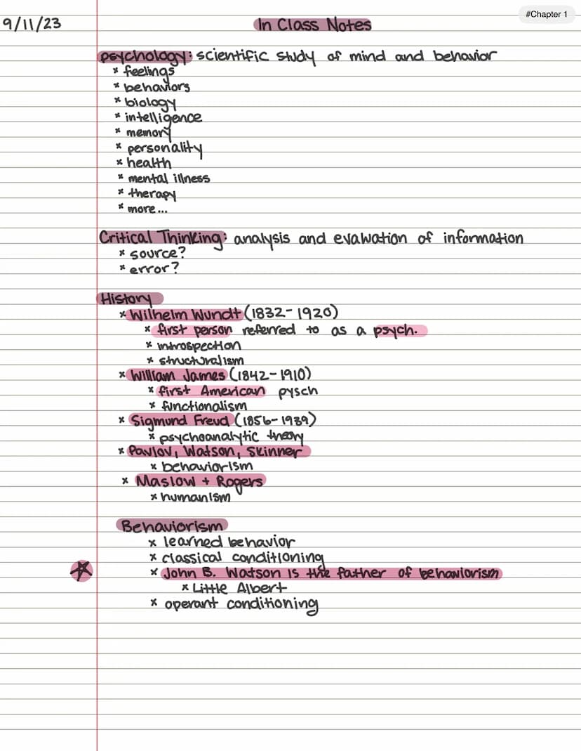 Chp 1
Introduction to Psychology
psychology: refers to the scientific study of the
mind and behaviors
* psychologists use the scientific met