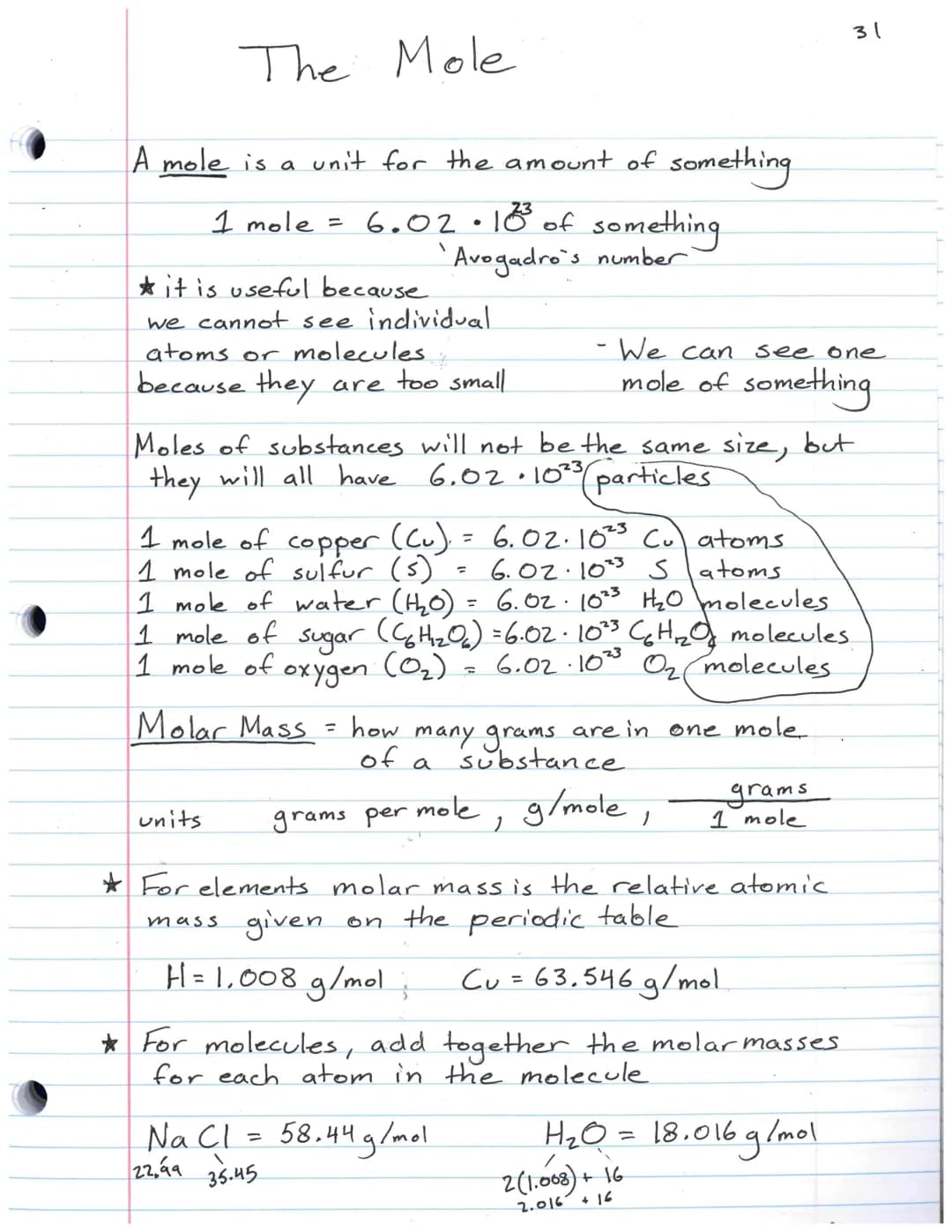 The Mole
A mole is a unit for the amount of something
1 mole = 6.02.18 of something
`Avogadro's number
it is useful because.
we cannot see i