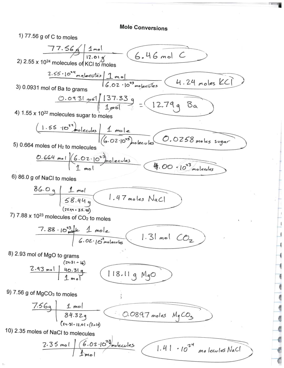 The Mole
A mole is a unit for the amount of something
1 mole = 6.02.18 of something
`Avogadro's number
it is useful because.
we cannot see i