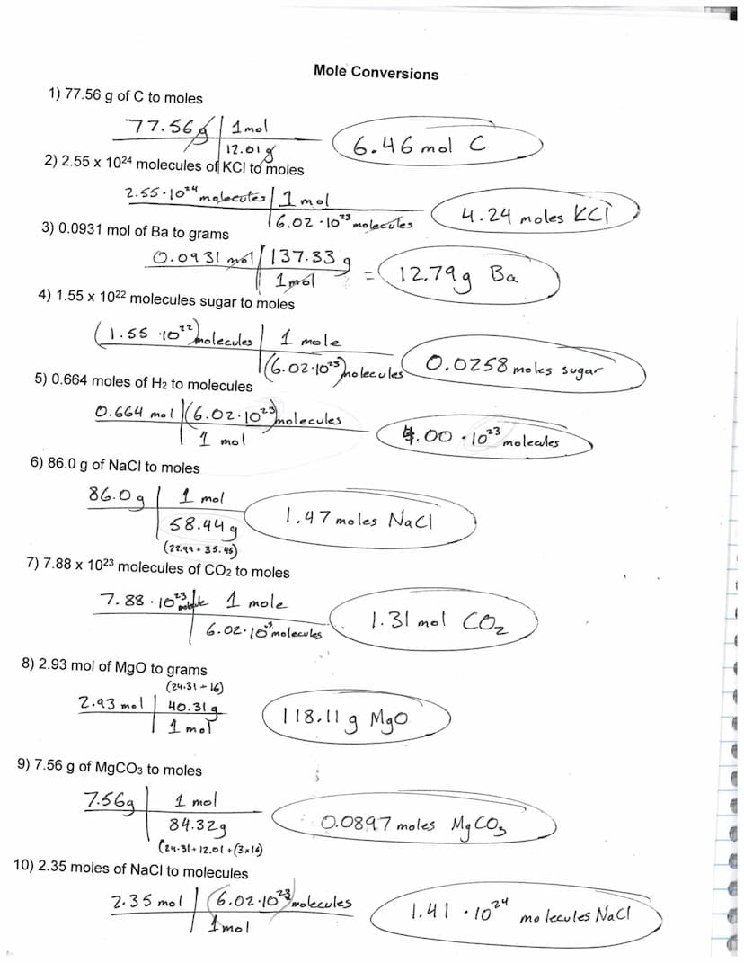 The Mole
A mole is a unit for the amount of something
1 mole = 6.02.18 of something
`Avogadro's number
it is useful because.
we cannot see i