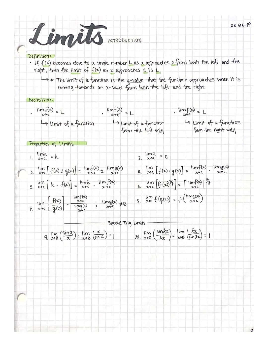 
<h2 id="definition">Definition</h2>
<p>If f(x) becomes close to a single number L as x approaches c from both the left and the right, then 