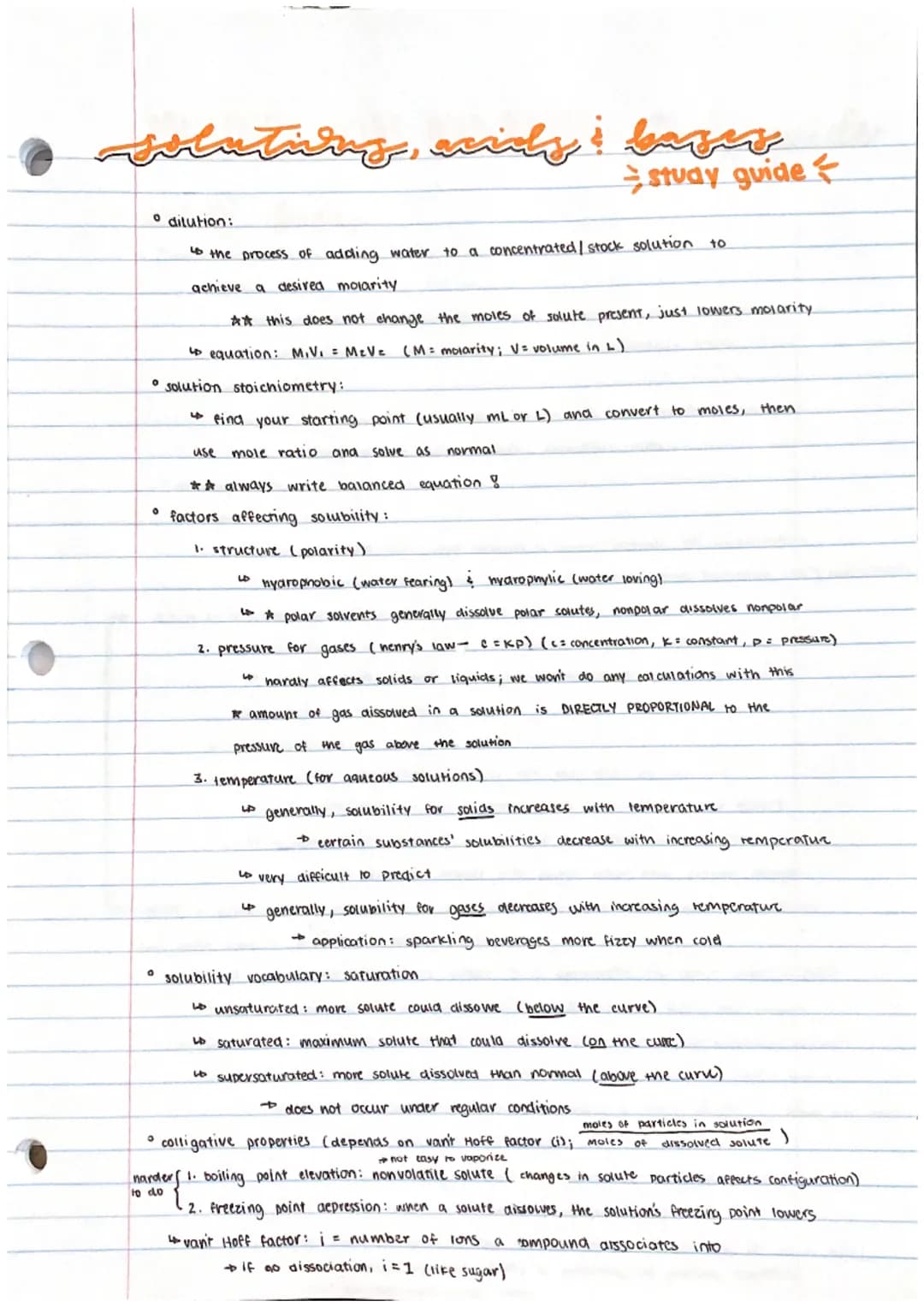 • golutions, anialy & barges
aciels,
STUDY GUIDE
8 (partially positive-aipole)
.
SOLUTIONSMOLARITY
solution composition:
O
1. solute: what i
