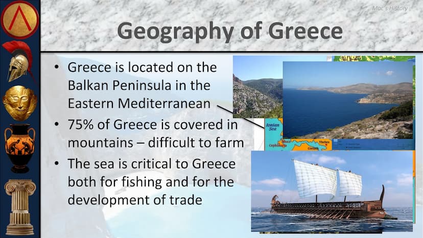 C
33335
Me
1333
ANCIENT GREECE
The Minoan and Mycenaean
Civilizations SAVARKAAAAANAAAT
Sor
Geography of Greece
Greece is located on the
Balk