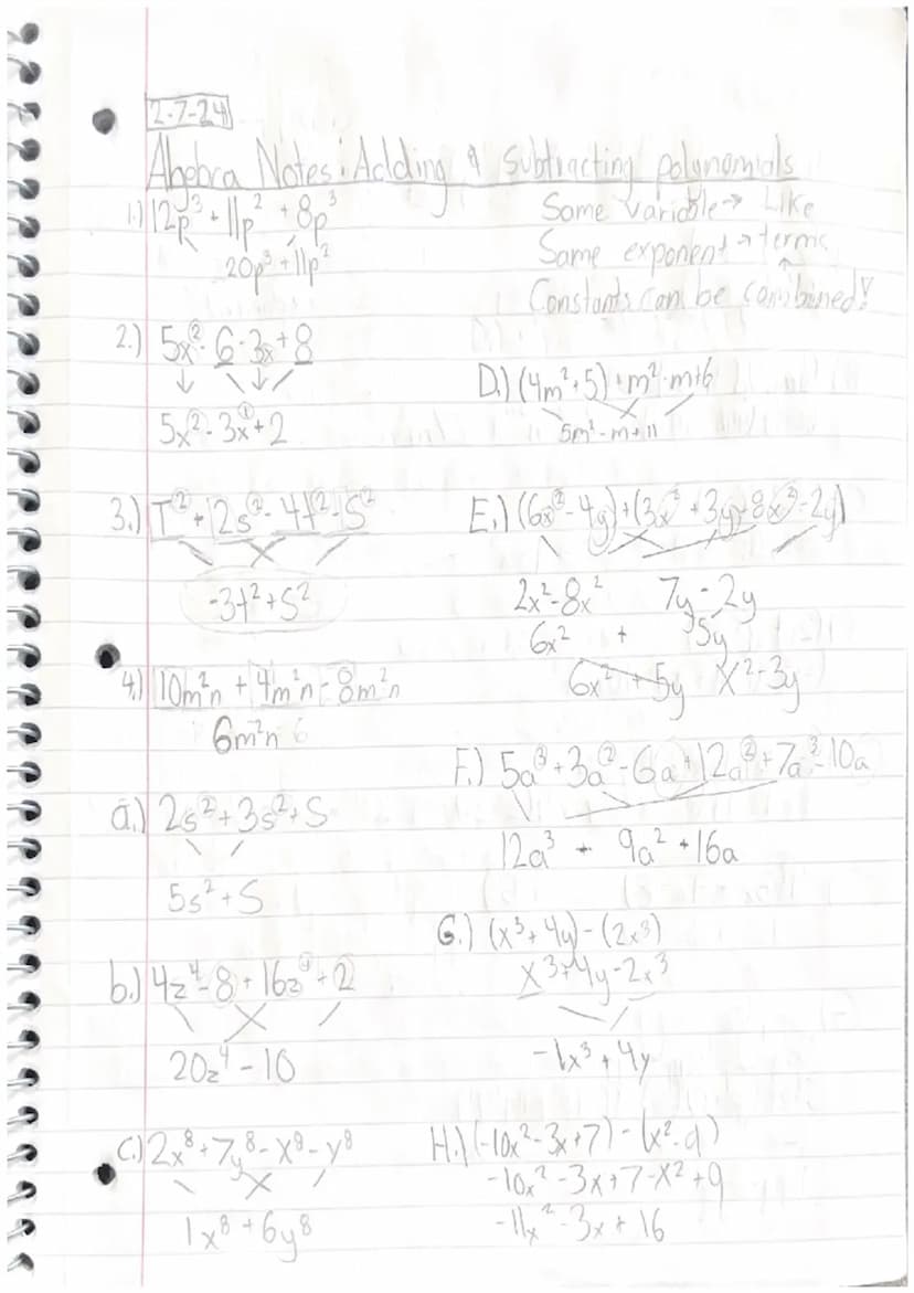 Algebra Notes (Polynomials) 1-31-24
५.
L
0 6
-X'
+
3x² + 6-4
X
· 48 x 4 · x 4 + 3 x² + 60
3х4 - Monomial
131tx - Binomial } Polynamids
4x³- 