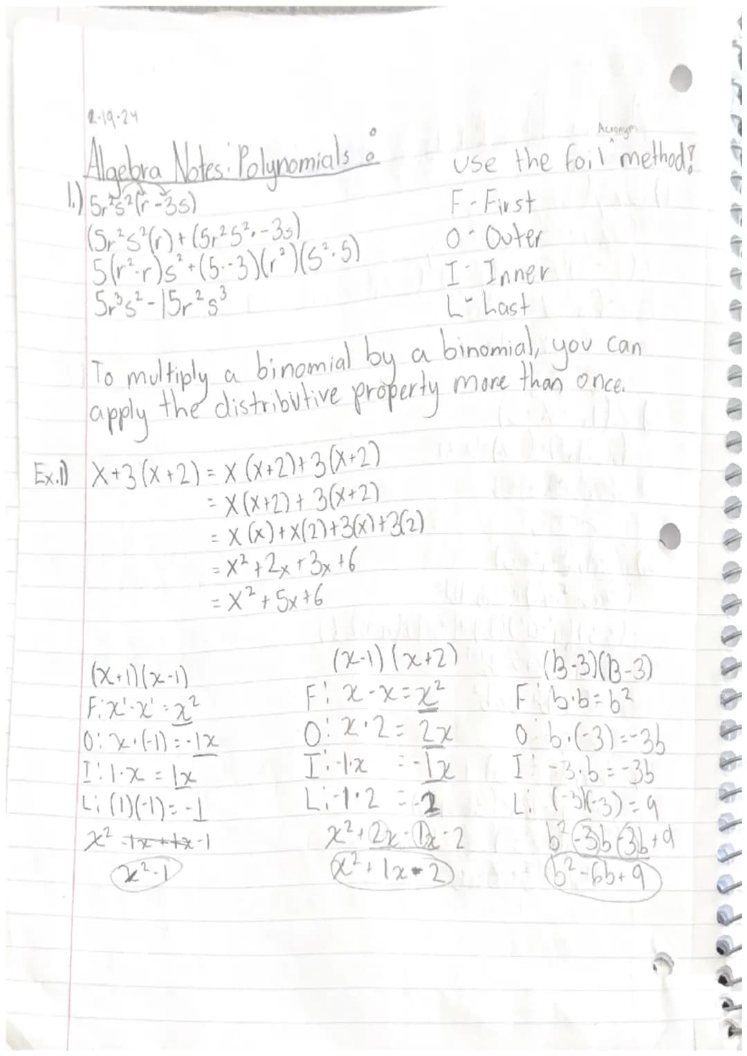 Algebra Notes (Polynomials) 1-31-24
५.
L
0 6
-X'
+
3x² + 6-4
X
· 48 x 4 · x 4 + 3 x² + 60
3х4 - Monomial
131tx - Binomial } Polynamids
4x³- 