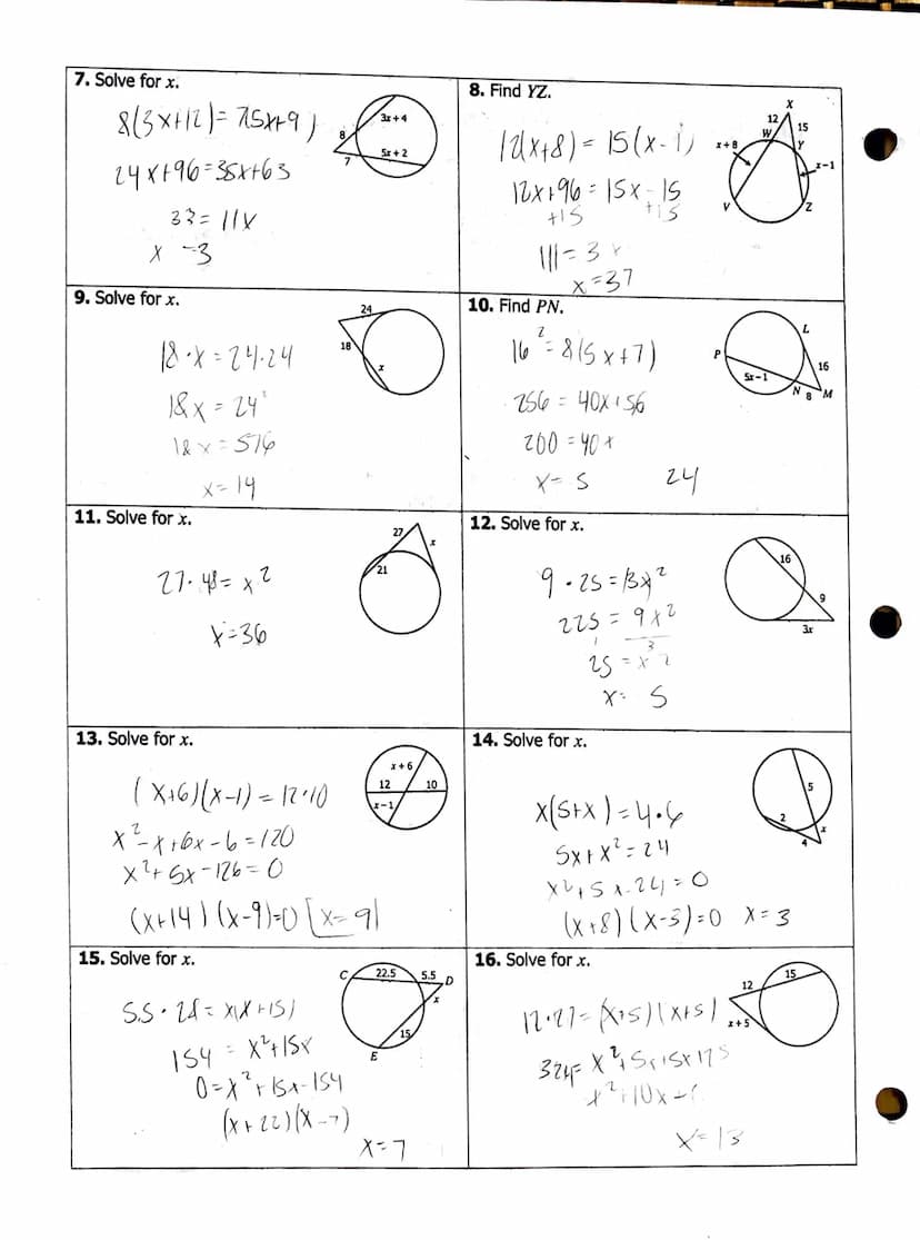 SEGMENT LENGTHS: Intersecting Chords, Secants, & Tangents
TYPE 3
Intersecting secant and
tangent outside the circle.
O
TYPE I
Intersecting c