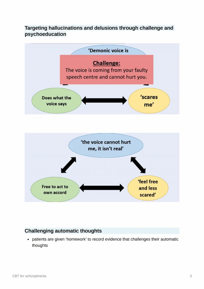 CBT for schizophrenia
Starter
1. A sensory experience that is not based in reality
2. Irrational beliefs with no basis in reality
3. cogniti