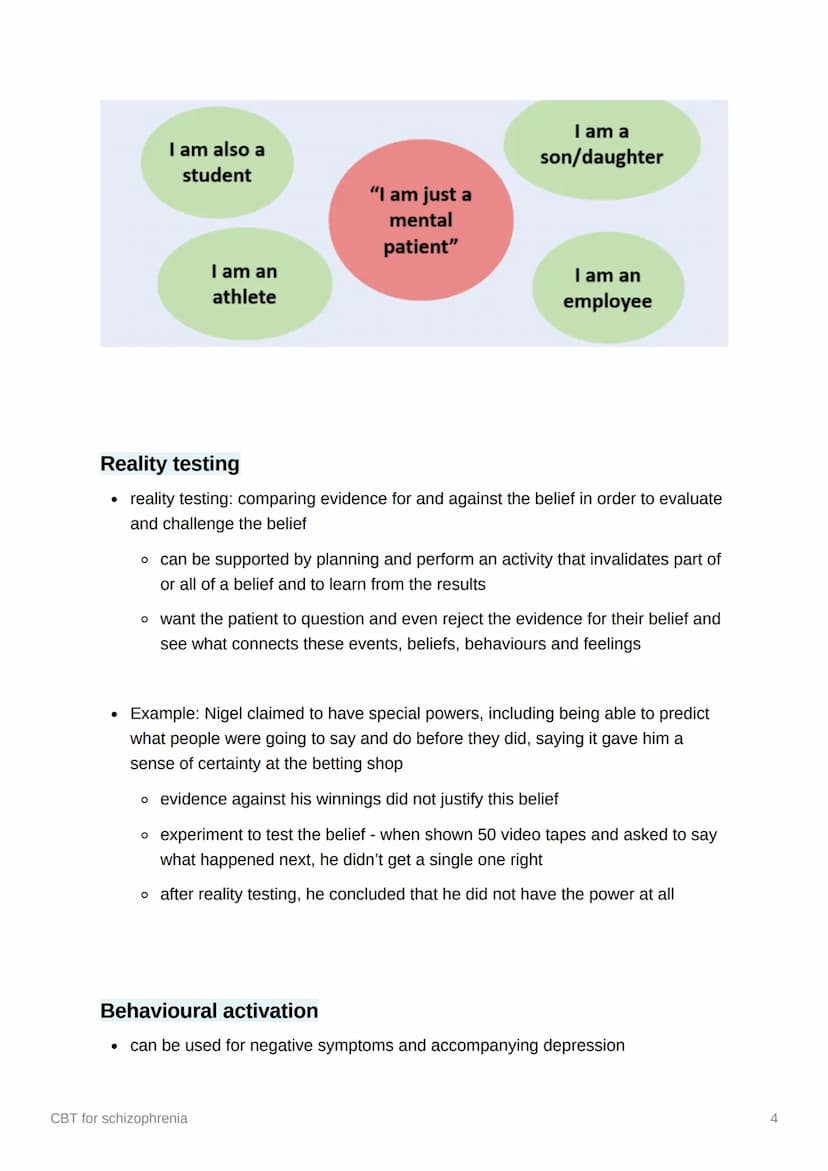 CBT for schizophrenia
Starter
1. A sensory experience that is not based in reality
2. Irrational beliefs with no basis in reality
3. cogniti