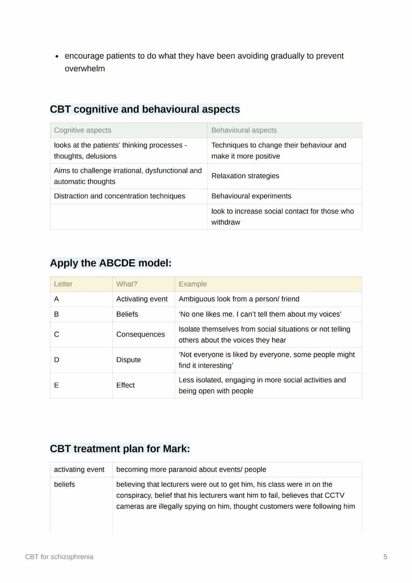 CBT for schizophrenia
Starter
1. A sensory experience that is not based in reality
2. Irrational beliefs with no basis in reality
3. cogniti