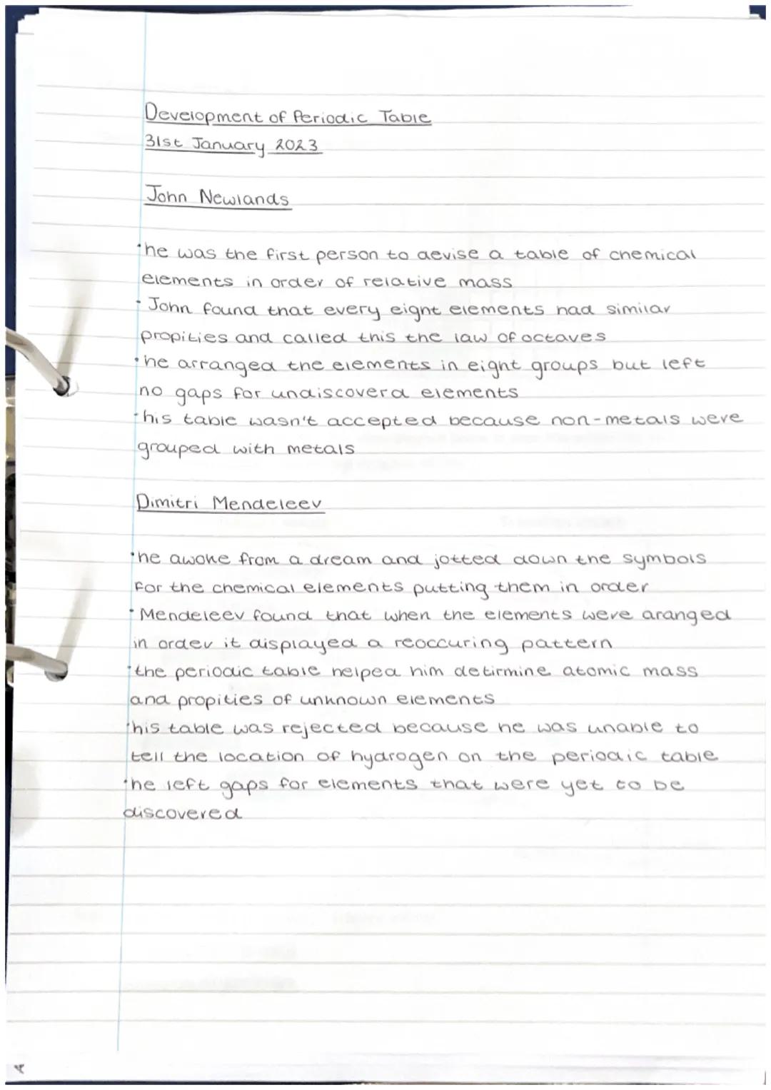 # Development of Periodic Table
31st January 2023

John Newlands

*   The was the first person to aevise a table of chemical
elements in ord