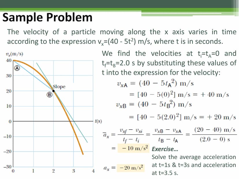 General Physics 1
Acceleration Acceleration
When the velocity of a particle changes with time, the particle is
said to be accelerating.
The 