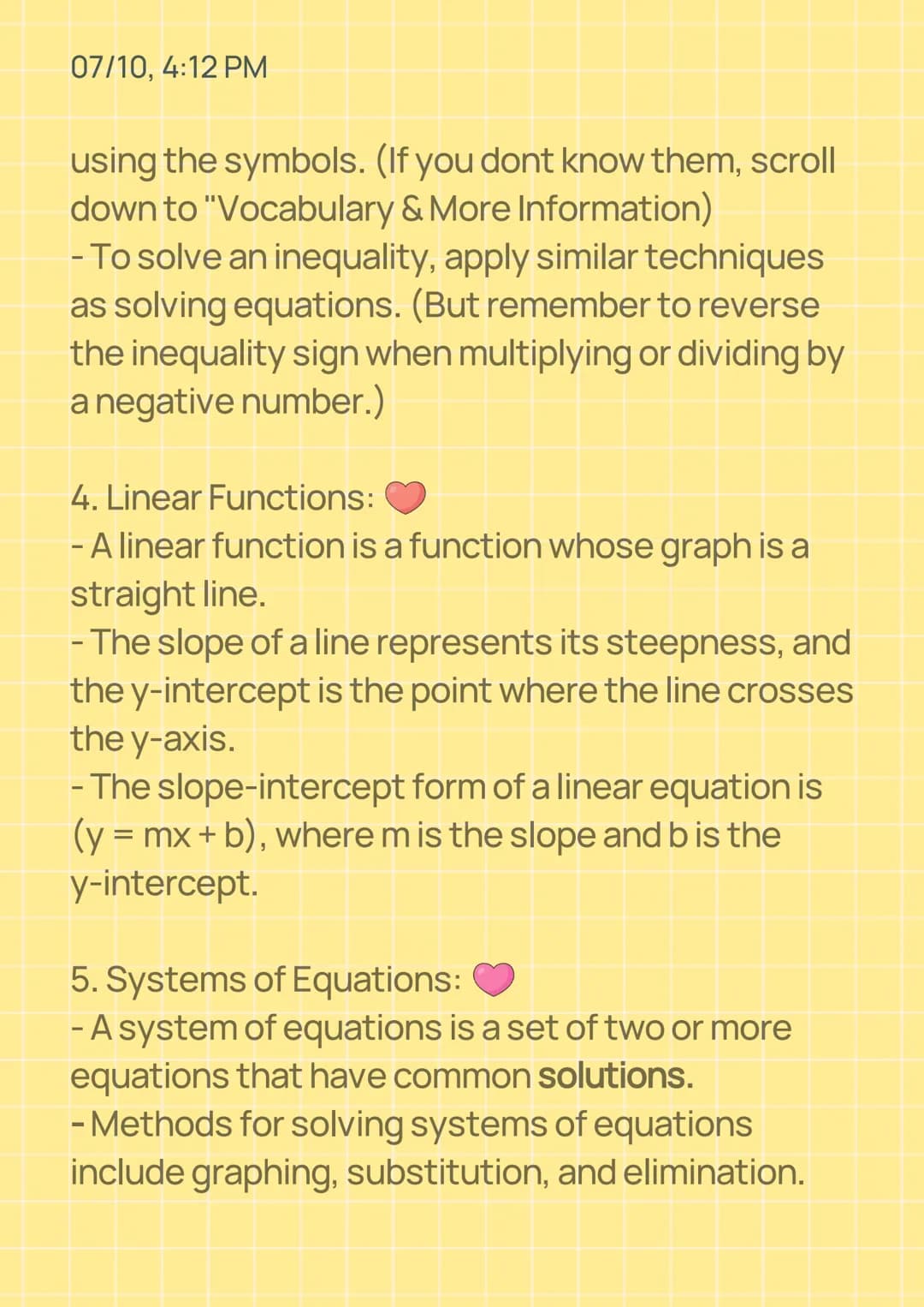 07/10, 4:12 PM
8th Grade Algebra Notes
1.
Expressions:
- An expression is a combination of numbers,
variables, and operations.
- To simplify